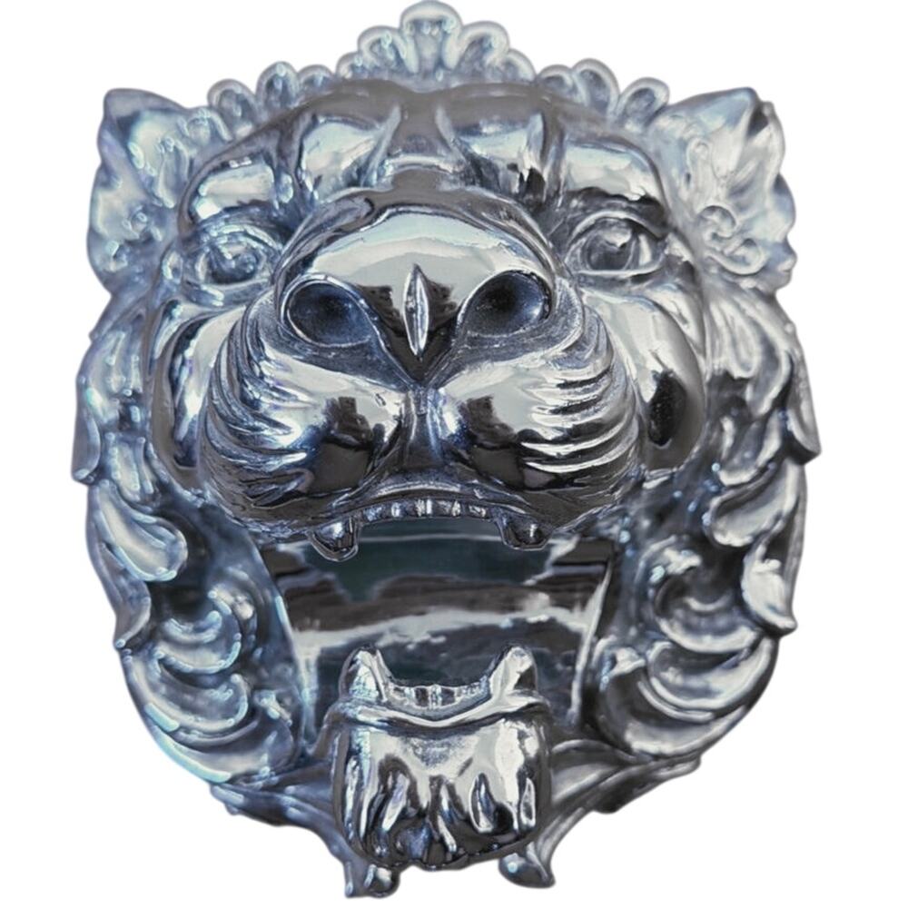Vintage Metallic Silver Lion Head Wall Mount Resin Animal Decor Plaque Big Cat